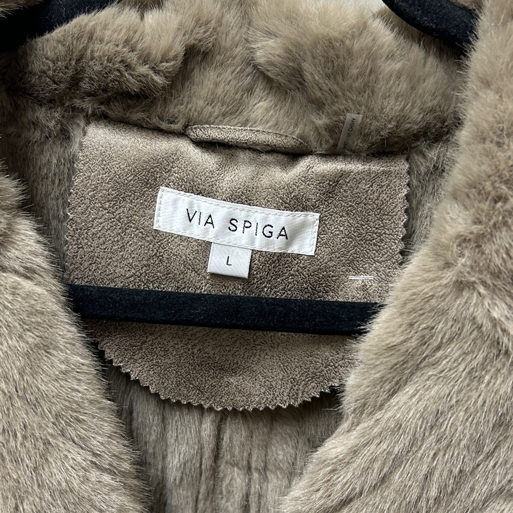 VIA SPIGA DARK TAUPE WOMEN NORTCH COLLAR COAT WITH FAUX FUR TRIM SIZE LARGE NWT - Picture 4 of 16